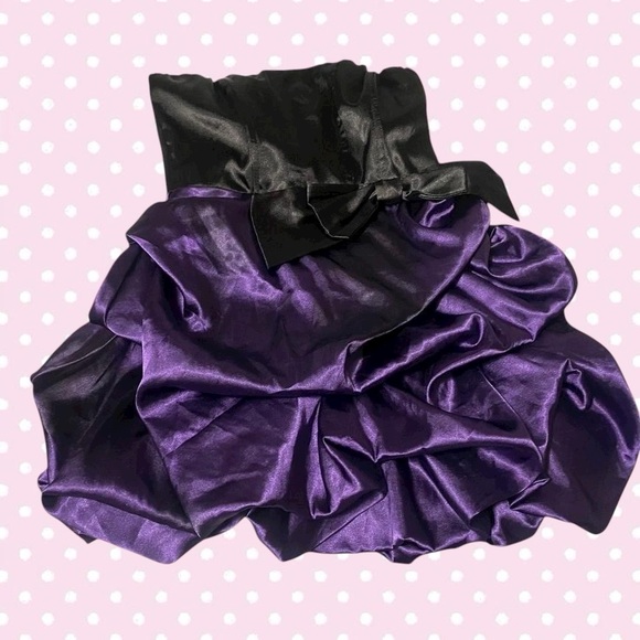 Vintage Y2K Purple & Black Mini Sleeveless Ruffled Dress with Bow Detail - Picture 2 of 6